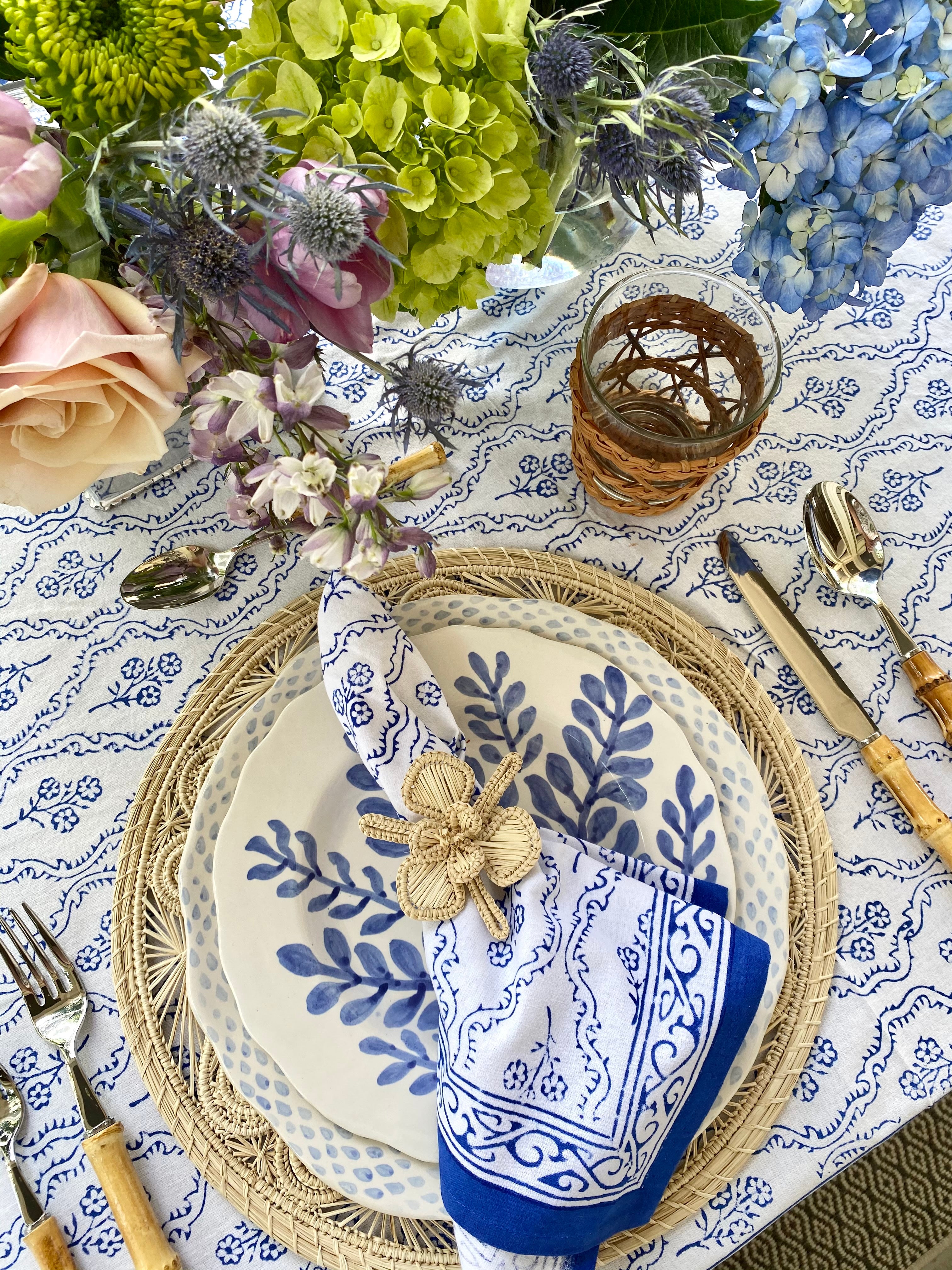 Trellis Block Print Tablecloth