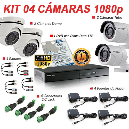 CCTV-4/8 de CCTV 8CH 1TB “HIKVISION” PREMIUM FULL HD 1080p con 4 cámaras 1080P y DVR de 8 tiempo real 1080P | OPALUX