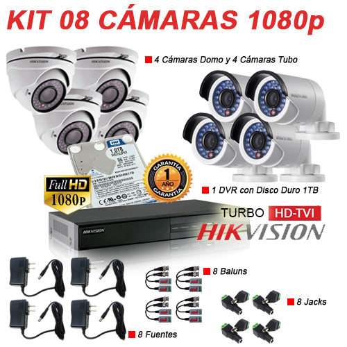 KIT de CCTV 16CH 2TB “HIKVISION” PREMIUM FULL HD 1080P 8 cámaras 1080P y DVR de 16 canales tiempo real 1080P | PERU