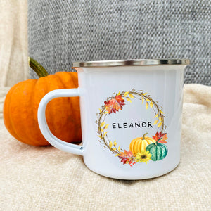 Autumn Pumpkin Personalised Enamel Mug