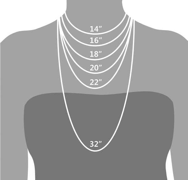 An image showing different Evil Eye necklace sizes on a woman