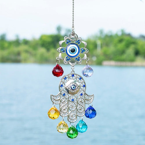 1pc Crystal Prism Suncatcher Ornament with Hamsa Hand, eye, hamsa wall  decor, eye decor, sun catchers, clear ornaments, clear ornaments for crafts,  crystal suncatcher, crystal pendants,Protection Charm Turkish Greek Blue  Eye Sapphire