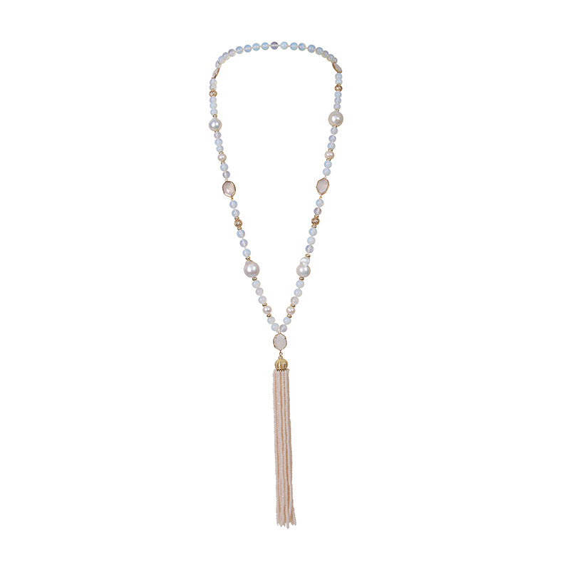 2.78ct Diamond, Blue Sapphire, Topaz, Tanzanite, South and Cultured Pearl  18k White Gold Pendant Necklace