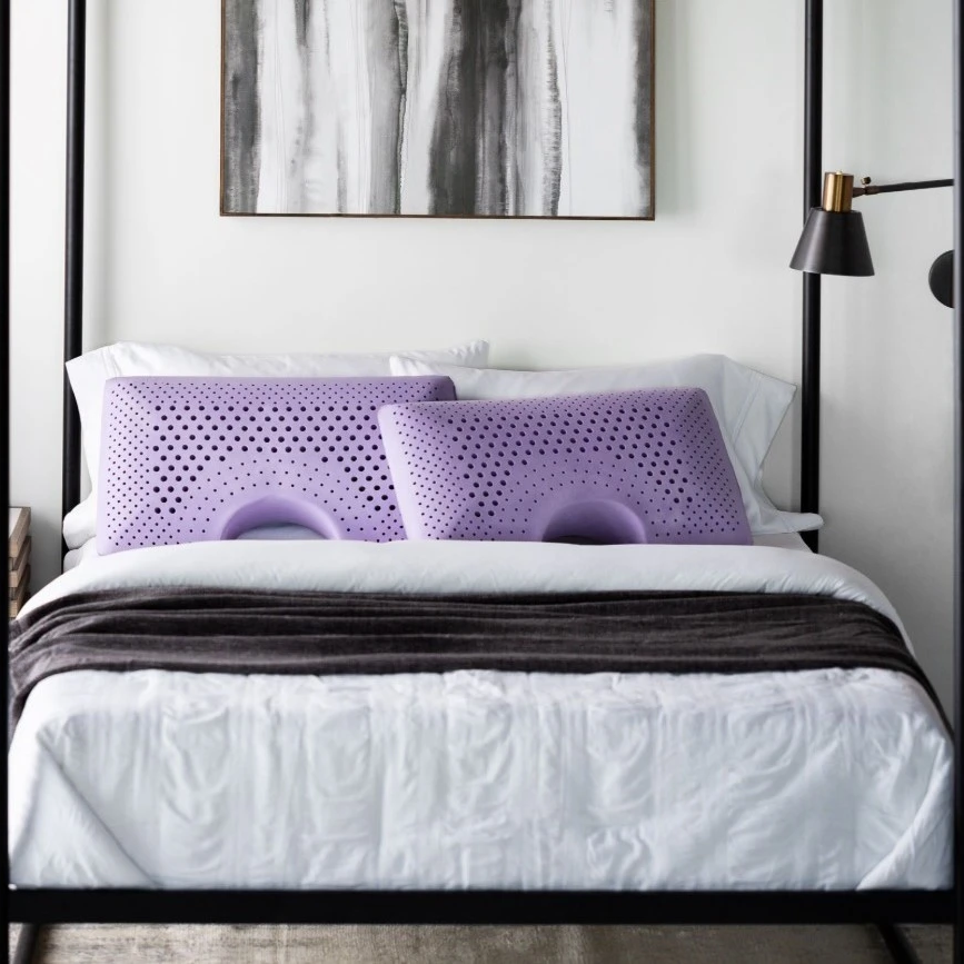 <hope, malouf, pillows, lavender pillows, shoulder pillows, luxury and comfort, memory foam mattress, hybrid mattress, supportive mattress, made in the USA,> 