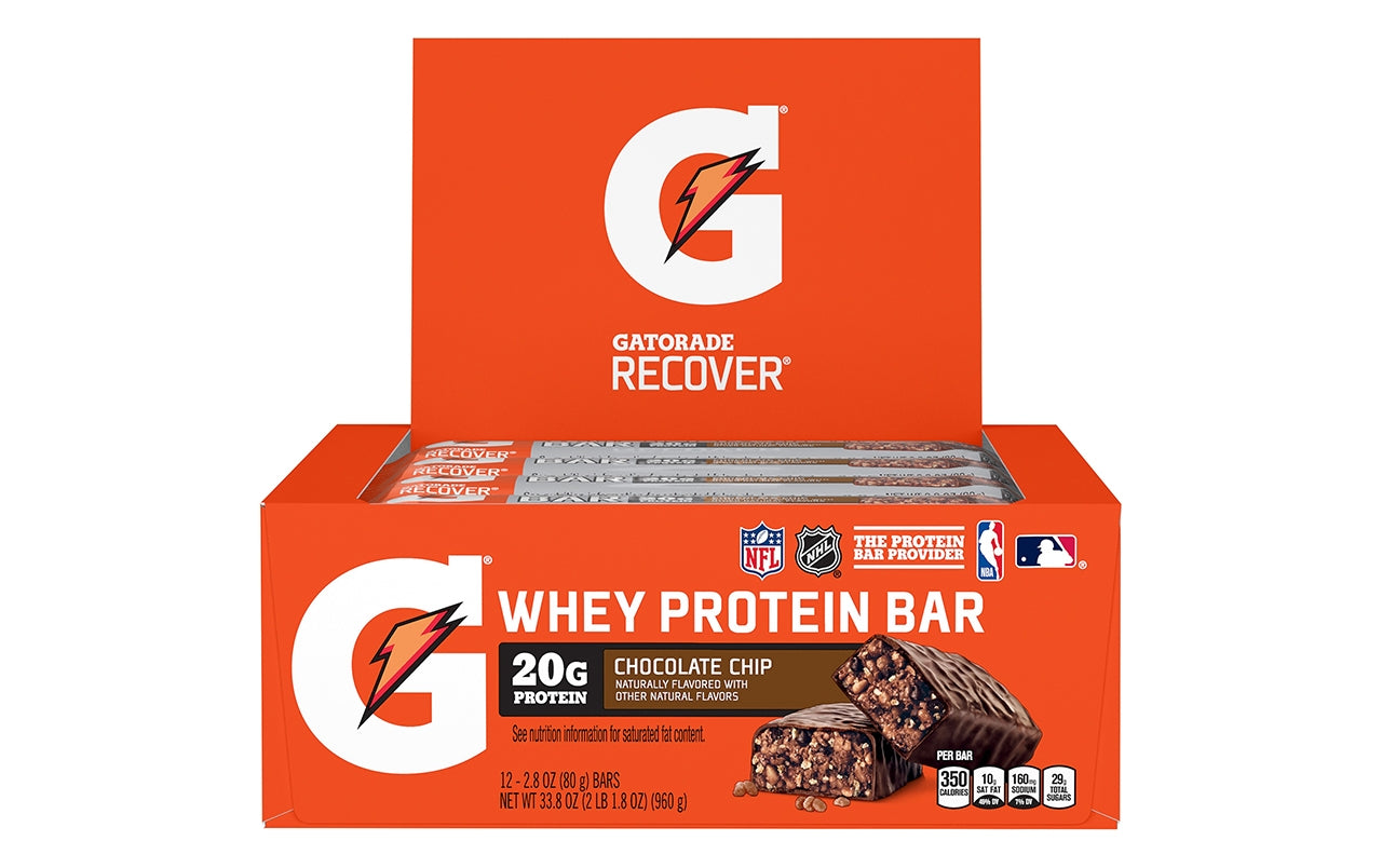 Gatorade Recover Chocolate Chip Whey Protein Bar,  oz, 12 Count –  