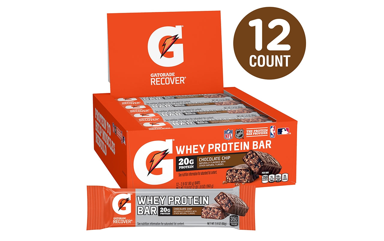 Gatorade Recover Chocolate Chip Whey Protein Bar,  oz, 12 Count –  