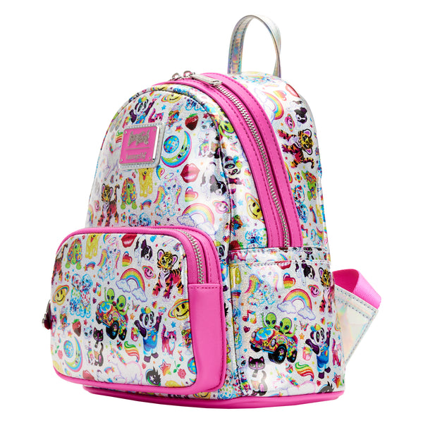 Loungefly Lisa Frank Logo Heart Detachable Rainbow Bag Mini Backpack 