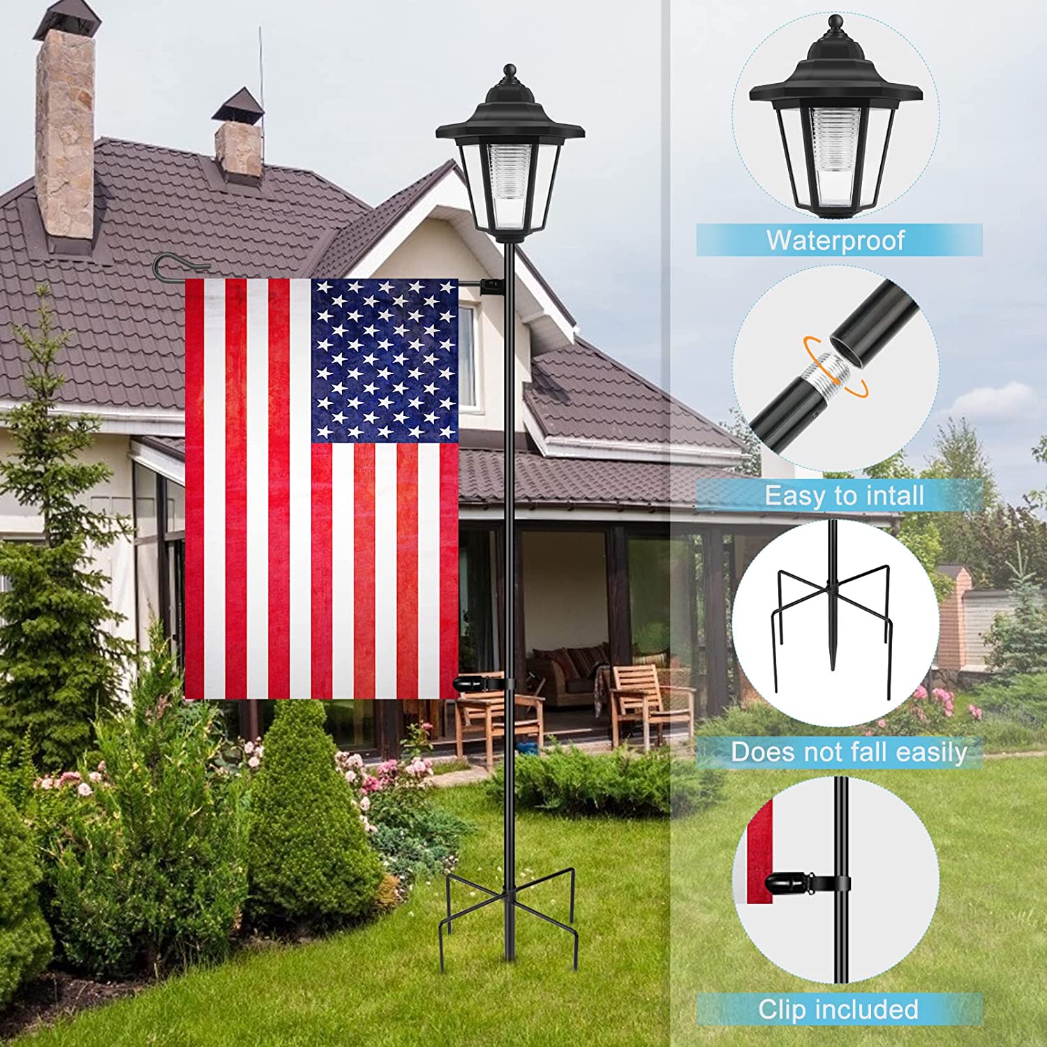 solar light garden flag stand