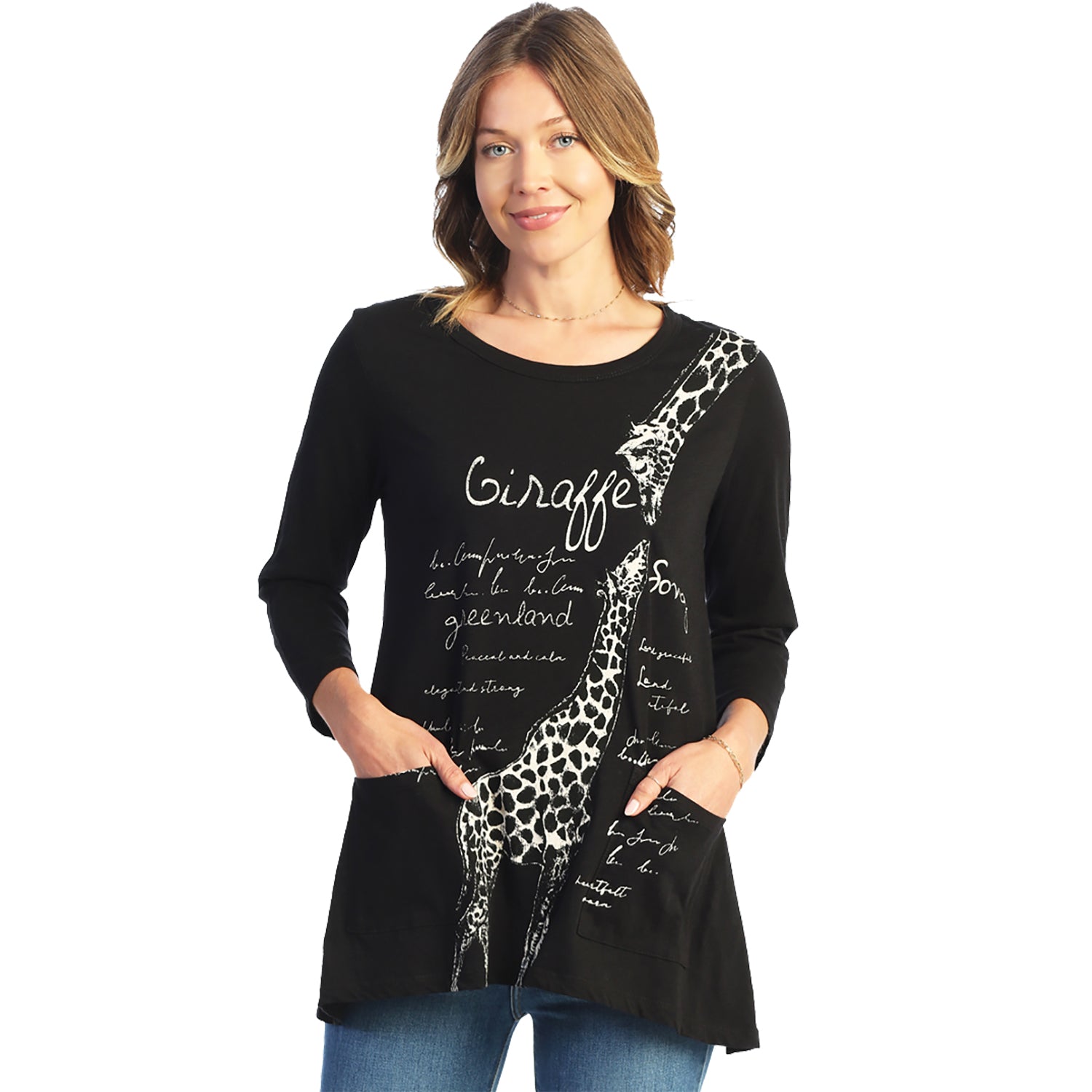 Women's Jess & Jane Giraffe Song Patch Pockets Tunic Black