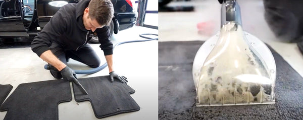 Floor mat cleaning with extraction vacuum at AMMO NYC Studio