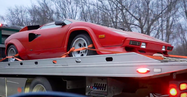 Barn Find Lamborghini Countach barn find being towed to AMMO NYC Studio