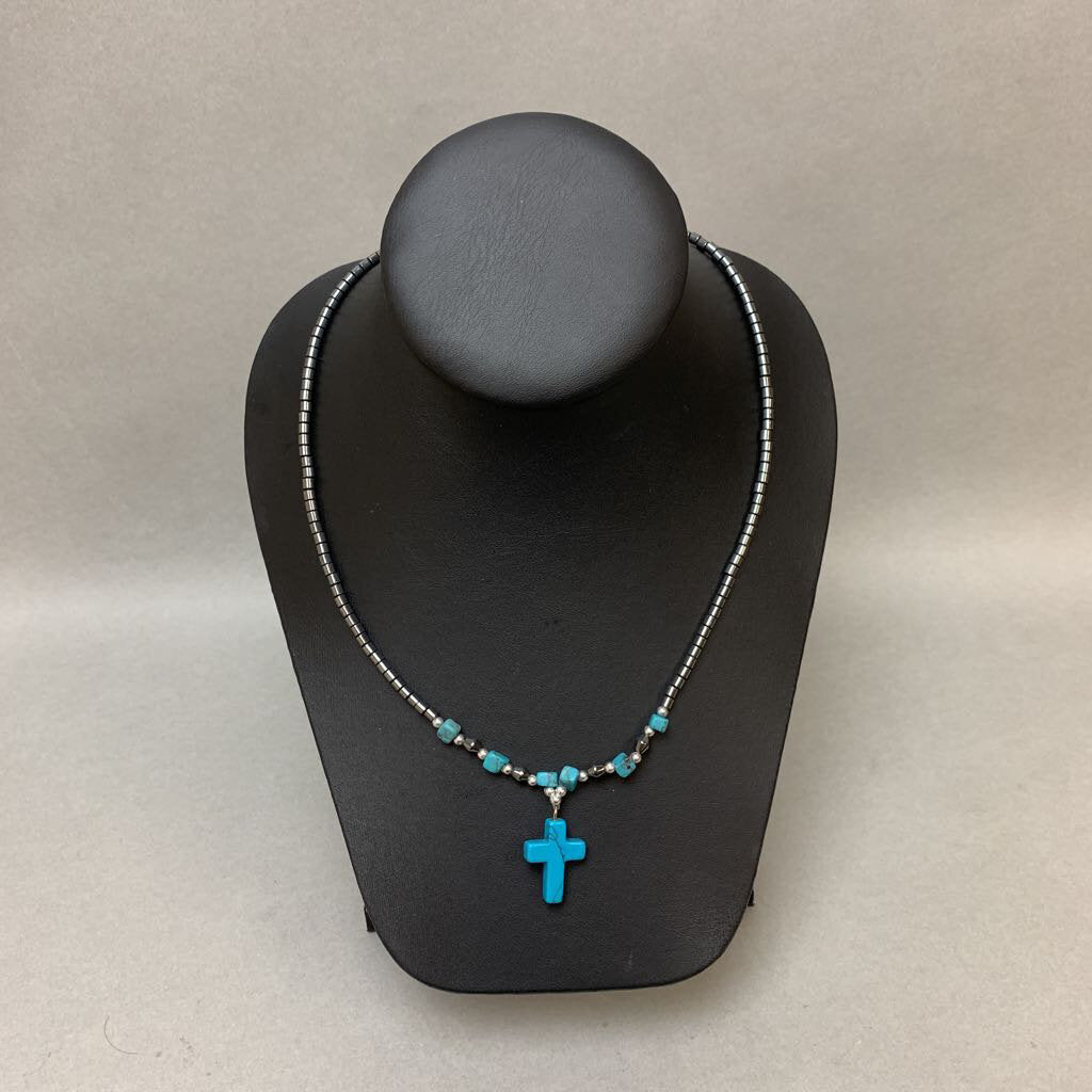 turquoise beaded cross necklace