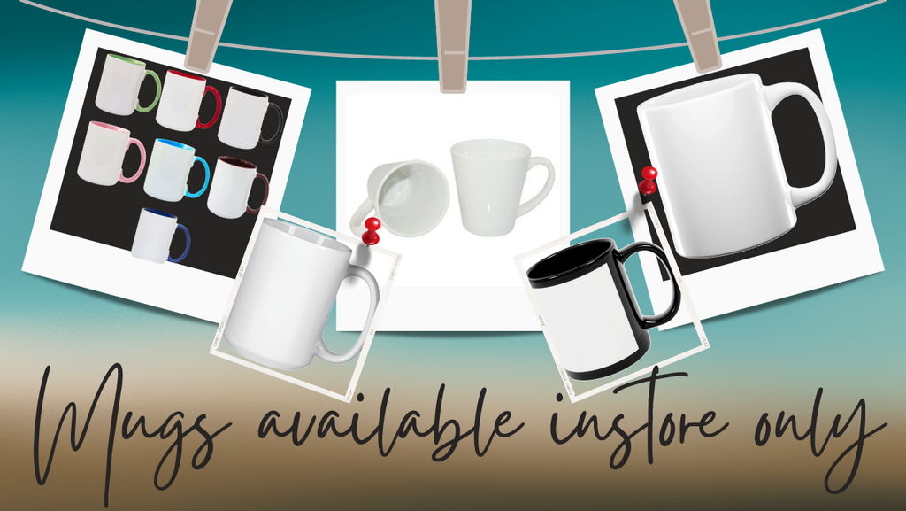 11 oz and 15 oz Sublimation Mugs are available for purchase instore only, visit our Woodstock location today