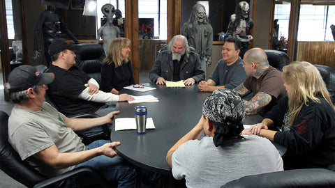 Making Monsters photo, Distortions Crew including Jordu Schell and Mikey Rotella at conference table