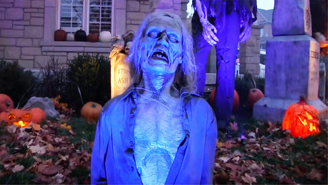 spooky scene in a home haunt haunted yard for the Halloween season