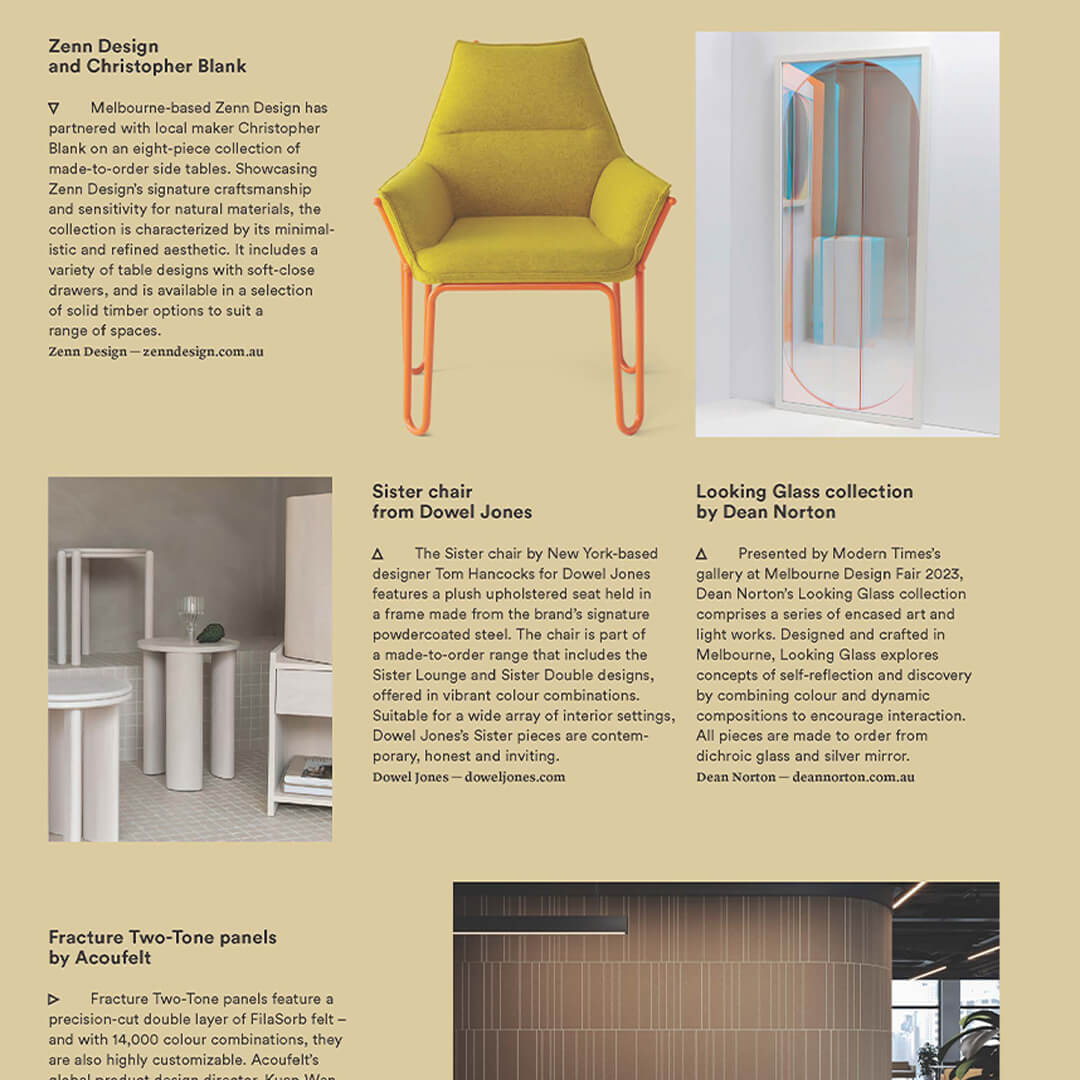 Zenn Design Side Table Feature in Artichoke Magazine, September 2023 Issue.
