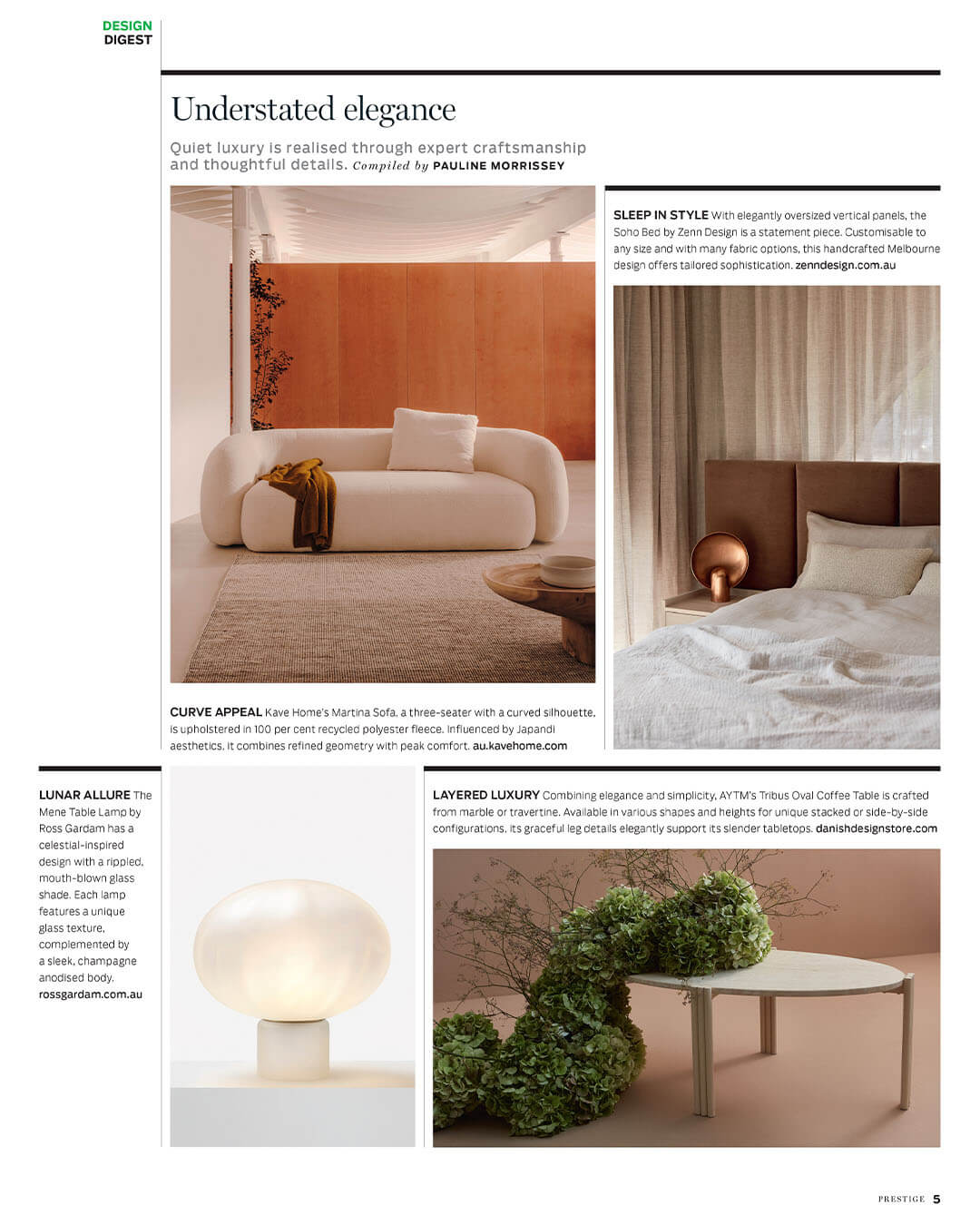 Soho Bed Featured in Design Digest, Prestige Magazine.