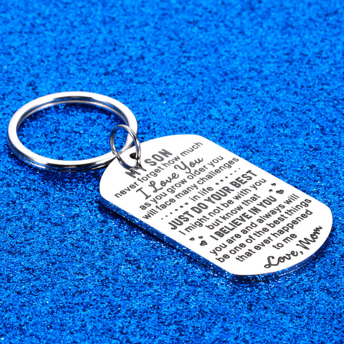 Inspirational Gift to Son from mom-Never Forget How Much i Love You Gift  Keychain for Teen Boy from Mother in Law Stepmom 