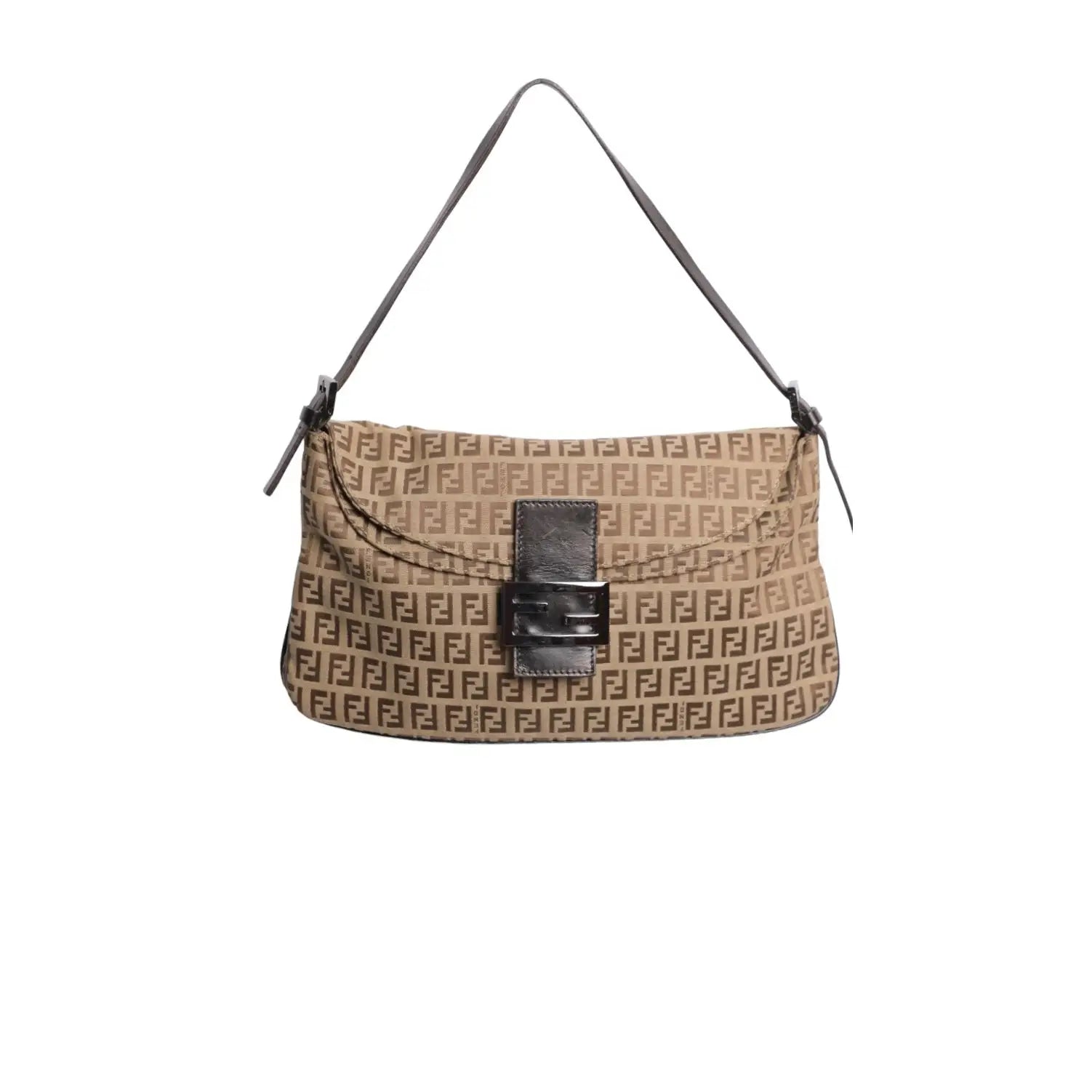 Fendi Zucchino Double Flap Baguette Shoulder Bag