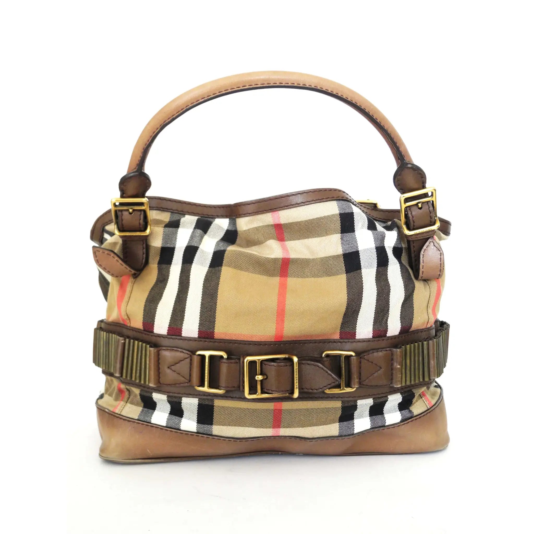 Burberry Brown/Beige Vintage Check Canvas and Leather Mini Title Tote  Burberry