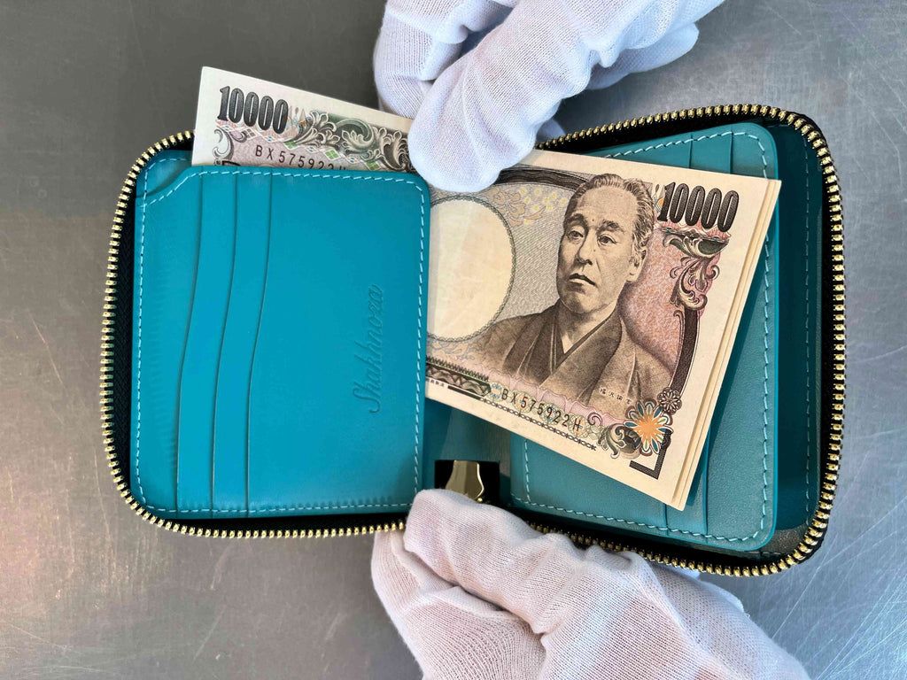 ブラック＆ターコイズクロコダイルのジップウォレット｜ミニ財布