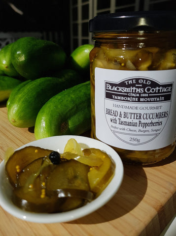 pickled cucumbers with tasmanian pepperberries