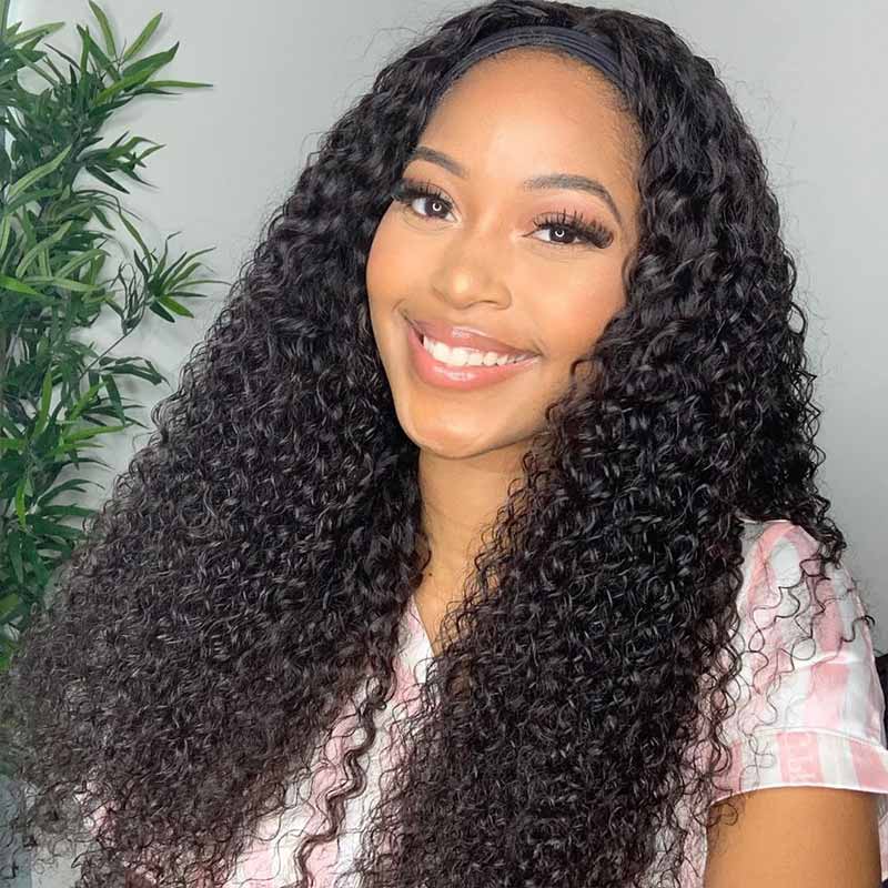 Kinky Curly Headband Wigs Human Hair Half Wigs For Black Women 