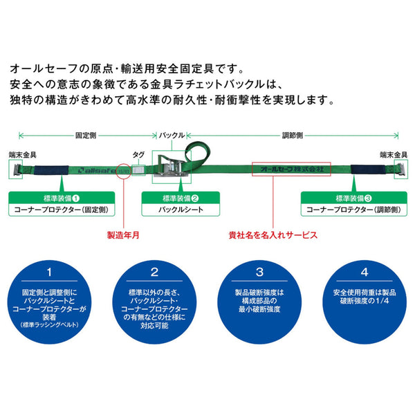 allsafe ラッシングベルト ラチェット式フラットフック重荷重 R5FH14