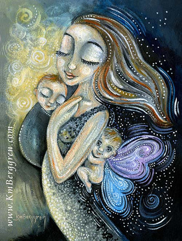 angel baby, winged baby art, rainbow baby painting, mother of an angel art, mother with angel and rainbow, mother baby art by kmberggren