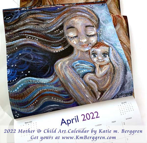 mother child art calendar, collectible calendar, 2022 calendar, art calendar, kmberggren art calendar, motherhood art, calendar for moms
