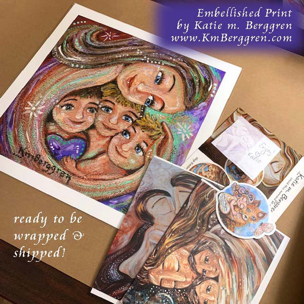 Embellished Art Print by Katie m. Berggren, personalized family art, custom family paintings, personal art for mom, art inspired by my family, paintings from photos, kmberggren, non ai art, art from artists hands, actual artists making paintings
