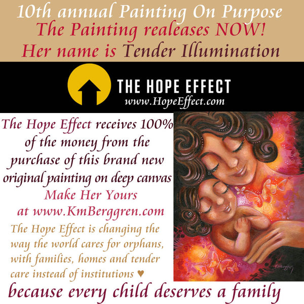 the hope effect, joshua becker, hope effect, orphan care, charity for orphans, warm art of mother and daughter, mom and little girl painting with butterflies, red orange painting, magenta yellow painting, brunette mother and daughter art, curly brunette mother and daughter art