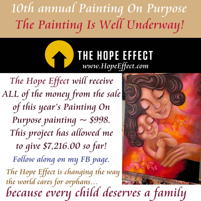 the hope effect, joshua becker, hope effect, orphan care, charity for orphans, warm art of mother and daughter, mom and little girl painting with butterflies, red orange painting, magenta yellow painting, brunette mother and daughter art, curly brunette mother and daughter art