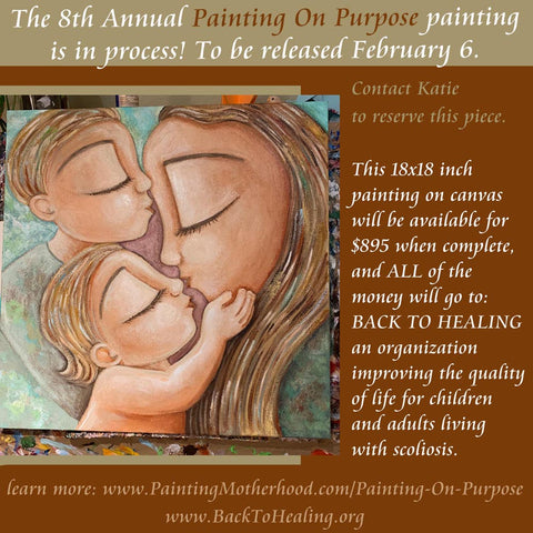 painting on purpose, art for charity, artists giving back, scoliosis teenager, teen boy with scoliosis, spinal fusion surgery, mother and two boys, mother and two toddlers, nuzzling with mama, babies kissing mama's face, back to healing scoliosis, i am straight forward organization