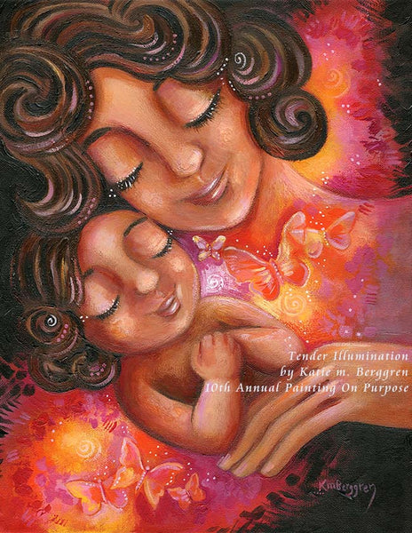 the hope effect, joshua becker, hope effect, orphan care, charity for orphans, warm art of mother and daughter, mom and little girl painting with butterflies, red orange painting, magenta yellow painting, brunette mother and daughter art, curly brunette mother and daughter art