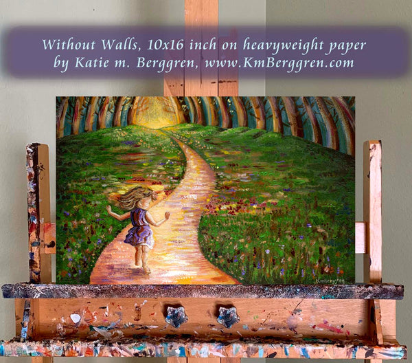 Without Walls - Child Running On Path, Free Child Flowery Forest Art Print