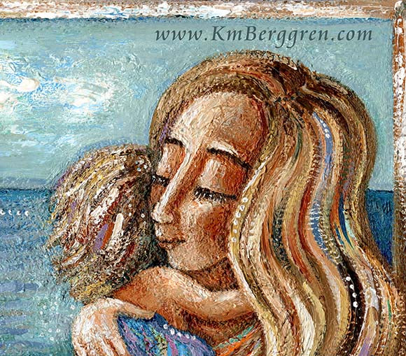 mother hugging child on the beach, painting of mom and son, mom and toddler on the coast, seashore mom, beach loving mom art, beachlover art, beach house painting, beachhouse decor, beach house decor, wall art for beach house, motherhood artwork, paintings of mother and child