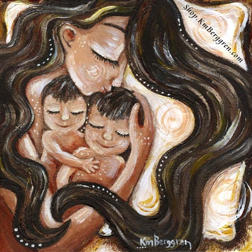 Two Little Loves Mother With Twins Fine Art Print of Original
