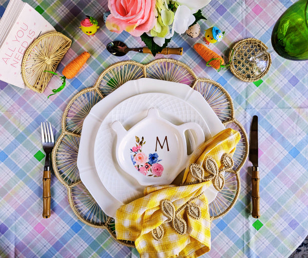Easter Table Settings with Iraca woven placemat