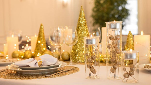 Christmas Table Setting with Faux Christmas Trees