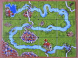 View of all 12 of the tiles included in this River I mini expansion for Carcassonne.