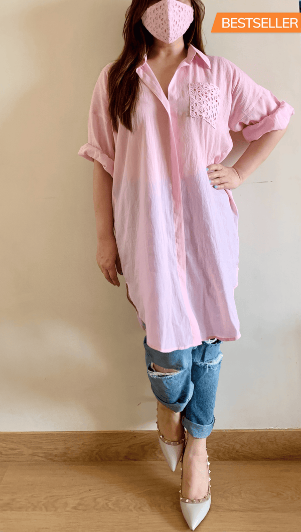 Purple Long Cotton Shirt with Face Mask – Kylee