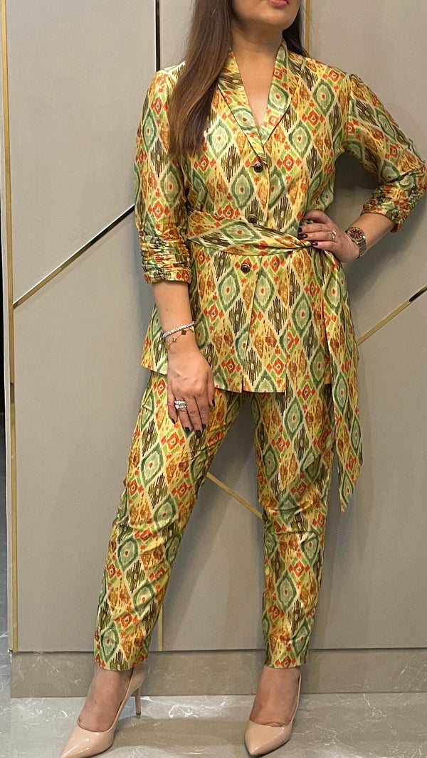 Wave Multicoloured Silk Pant Suit