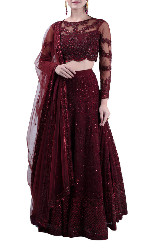 Maroon embroidered sharara set – Kylee