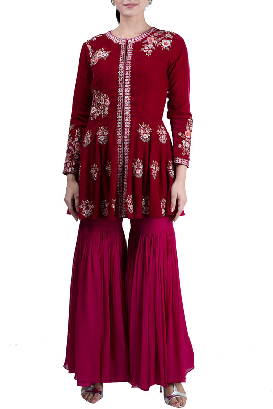 Maroon embroidered sharara set – Kylee