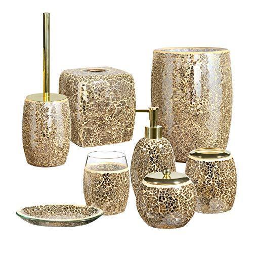 5 Piece Mosaic Glass Bathroom Accessory Set Gold Whole Housewares