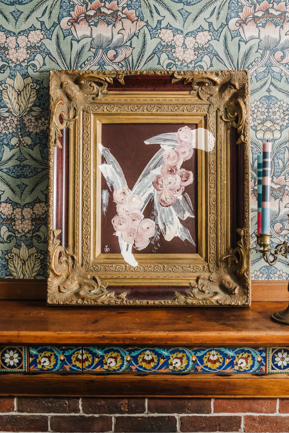 Christine Dore Trant abstract art piece "Ropes Mansion" created with a Gilded Age antique frame