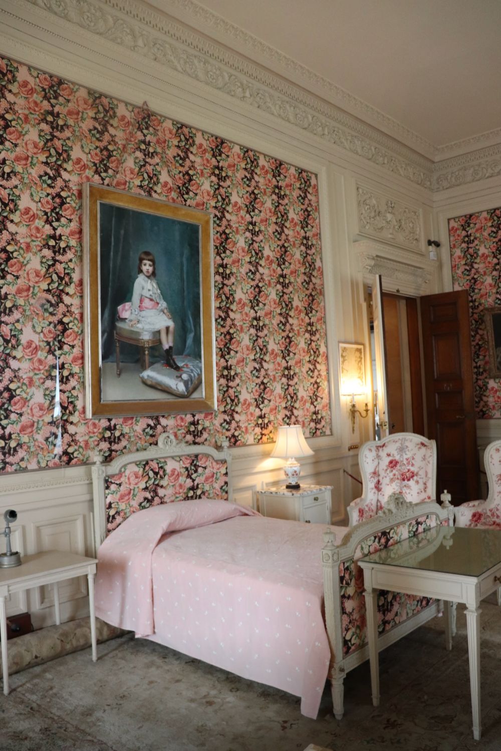 Opulent bedroom of The Breakers Gilded Age mansion in Newport, Rhode Island