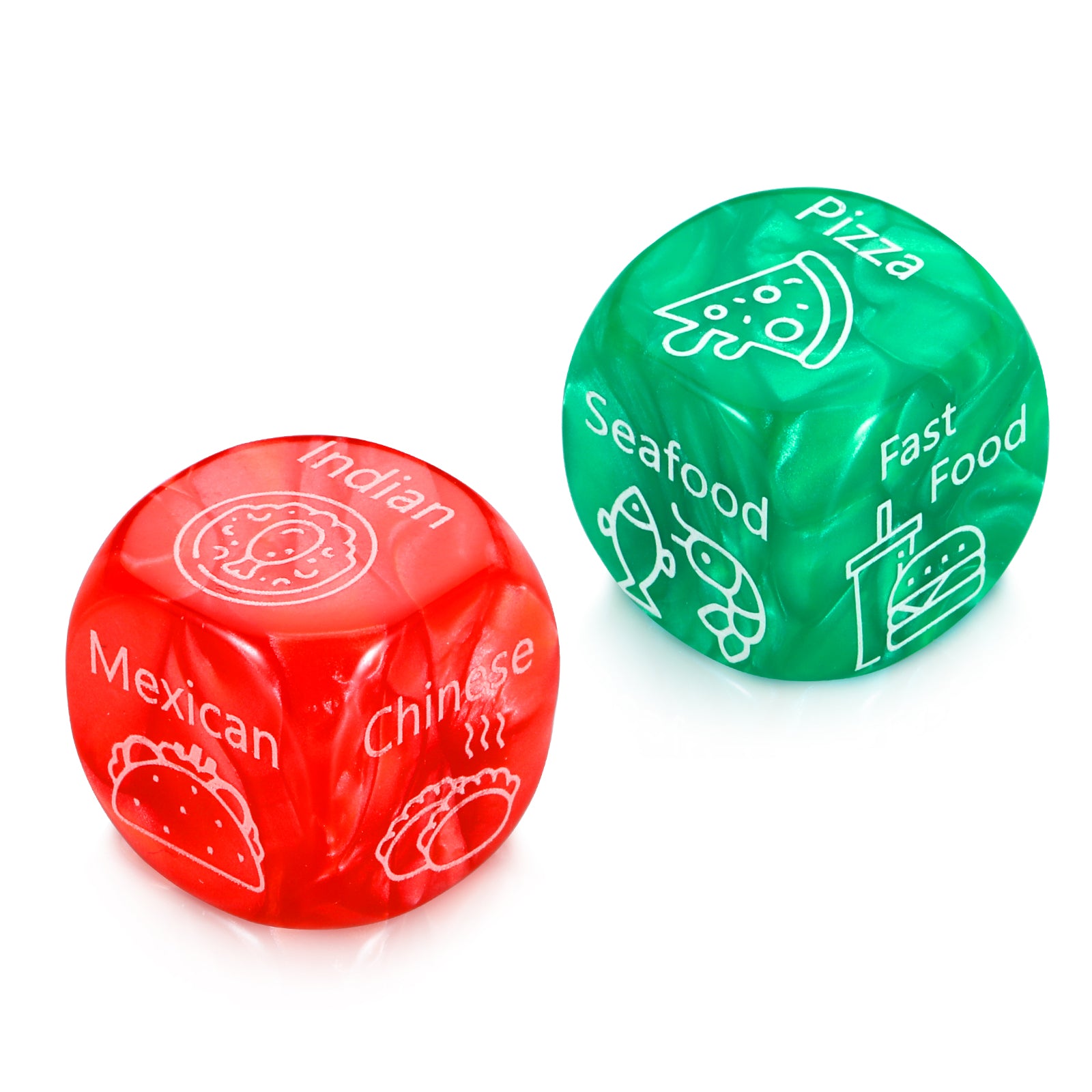 2 Pcs Christmas Dice Christmas Red Green Food Decision Dice Mens Stocking Stuffers for Men Women Boyfriend Girlfriend for Husband Wife Funny Gag Gifts Date Night Gifts for Couples