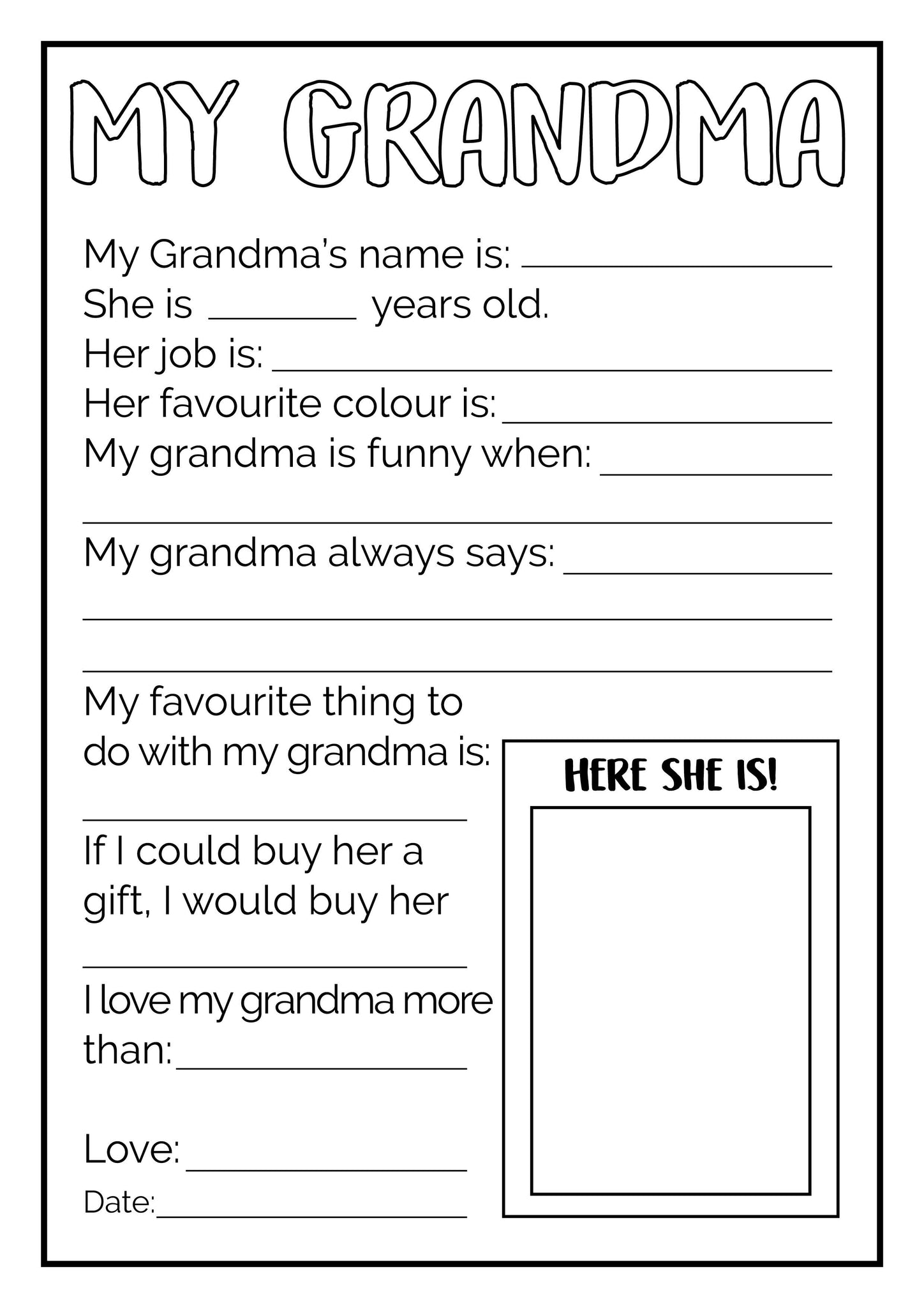All About My Grandma Free Printable Printable Templates